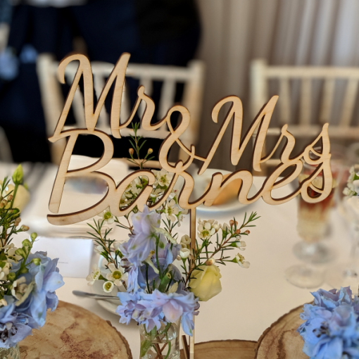 Wooden laser cut wedding table name, freestanding table names