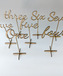 Wooden laser cut wedding table numbers, freestanding table number